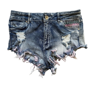 Bonage Trendy Frayed Hem Jean Booty Shorts Size L Distressed Boho Western Indie